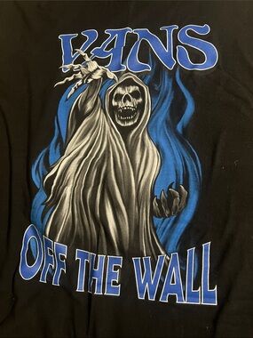 Vans Black T‑Shirt with Blue and Gray Grim Reaper Graphic